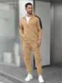 Ensemble survêtement décontracté homme veste col montant pantalon cargo beige clair - S / Haut et Bas / Kaki