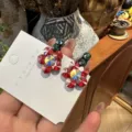 Épingle à cheveux coréenne en strass petite fleur jolie pince latérale brillante élégante - Paire Rouge