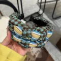 Diadema ancha trenzada retro coreana con diseño de pata de gallo y bloques de color. - Verde