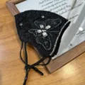 Exquisite black lace rhinestone mask with breathable design, elegant crystal butterfly decor. - Black