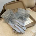 Gants en dentelle femme printemps été court papillon gland protection solaire respirant - Gris
