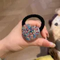 Crystal Heart Hair Tie Colorful Rhinestone Ponytail Holder Black Elastic Hair Band SKU - Light Multi-color
