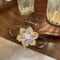 Elegante molletta per capelli con fiore di cristallo, strass scintillanti per donna. - Rosa
