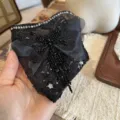 Black lace rhinestone butterfly face mask with crystal tassels, stylish dustproof accessory. - Black
