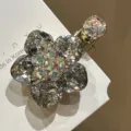 Pince à cheveux fleur en cristal style coréen, barrette strass scintillante élégante femme. - Gris