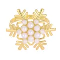 Rond de serviette de noel en forme de flocon dore avec perles pour deco de table. - Style Flocon de Neige Perle / Or