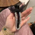 Pince à cheveux nœud strass, pince bec noir en filet, accessoire de coiffure scintillant élégant. - Blanc