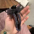 Pince à cheveux noire en strass avec nœud en organza, élégante pince pour femmes. - Violet