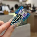 Elegante pinza de pelo BB con lazo de diamantes de imitación, pasador brillante. - Azul marino