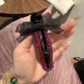 Fermaglio per capelli con fiocco di strass pinza a becco d'anatra nera con cristalli rosa donna - Rosso rosa