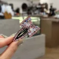 Pinza de pelo lazo estrás rosa, horquilla BB cristal brillante, accesorio de pelo elegante. - Rosa
