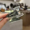 Pinza para el pelo con lazo de diamantes de imitación elegante clip BB de cristal para mujer - Gris