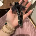 Molla per capelli nera con strass e fiocco in rete, accessorio brillante variante. - Grigio Blu Inchiostro