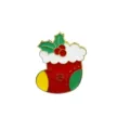 Nahaufnahme einer bunten Weihnachtsstrumpf-Emailleschleife mit goldenem Rand und Schneeflocke. - Weihnachtsstrumpf Stil