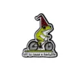 Cute cartoon frog enamel pin riding bicycle with funny quote badge alloy fashion accessory - Frog (286-3)
