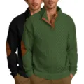 Pull en tricot à col montant et manches longues pour homme avec coudières et patte de boutons. - S / Vert armée et noir