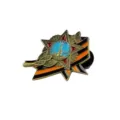 Vintage military style metal brooch badge with red star and ribbon design for apparel decoration. - Style 340-2