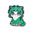 Cute anime cat metal enamel pin with green hair brooch cartoon badge apparel accessory - Green