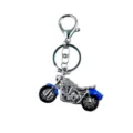 Strass Motorrad Schlüsselanhänger Detail, Metall Biker Anhänger, glänzender Taschenschmuck. - Silber Blau