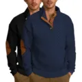 Pull homme col montant en maille torsadée avec finitions en cuir et coudières, deux coloris. - Bleu marine et noir