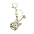 Metal guitar keychain crystal rhinestone alloy car bag pendant charm sparkling gold accessory - Gold