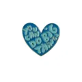 Detailed shot of the blue heart enamel pin featuring inspiring English quotes for daily wear. - Blue Slogan Style