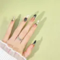 Uñas postizas stiletto hechas a mano con lazo francés negro plateado y pedrería - XS / Óvalo Largo 30mm (Con Kit de Herramientas)