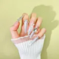 Uñas postizas largas de estilete hechas a mano con ojo de gato plateado y mariposa 3D. - L / Stiletto 38mm con Kit de Herramientas
