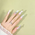 Magnifiques faux ongles faits main avec degrade blanc et strass brillants pour femmes. - XS / Cercueil Long