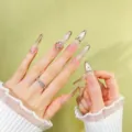 Uñas postizas press-on cat-eye hechas a mano, degradado rosa nude lujo stiletto con brillantes. - XS / Stiletto 39mm