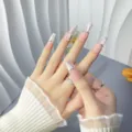Handmade press-on nails nude pink gradient cat eye with diamond chain luxury style long coffin - Long Coffin / XS / Nude Pink Gradient
