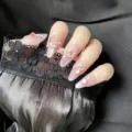 Uñas postizas hechas a mano con pedrería rosa y corazones, elegante forma ovalada. - XS / Estilo 061 Uñas Postizas