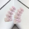 Uñas postizas press-on rosa violeta efecto ojo de gato mariposa diamantes de imitación - XS / Estilo 061 Uñas Postizas