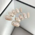 Variante de uñas postizas nude, uñas postizas hechas a mano con flor 3D y estrellas. - XS / Estilo XH-087