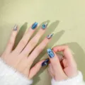 Luxury cat eye press-on nails blue crystal rhinestone false nail art variant design - XS / Short Trapezoid