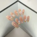 Uñas postizas hechas a mano medianas largas ovaladas nude ojo de gato strass set - XS / Estilo XH-088