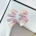 Uñas postizas hechas a mano rosa nude degradado ojo de gato pedrería boda manicura - M / Estilo 063 Uñas Postizas