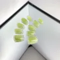 Faux ongles press on faits a la main vert oeil de chat carres courts elegants set - M / XH-050 Faux Ongles à Coller