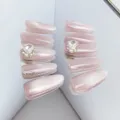 Uñas postizas press on hechas a mano largas rosa lujo estrás cristal reutilizables - XS / Estilo 059 Uñas Postizas