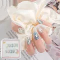 Handmade press-on nails short sweet floral 3D heart design blue green fake nail art set - Style 010 Press On Nails