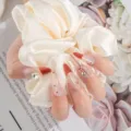 Glossy press-on nails with stunning rhinestones, red tips, and cute polka dots for women. - XS / Style 011 Press-On Nails Kit