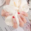 Uñas postizas hechas a mano dulces rojo blanco purpurina reutilizables puntas variante - XS / Estilo 009 Uñas Postizas