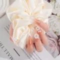 Uñas postizas hechas a mano medianas largas ataúd con flores 3D y diamantes de imitación elegantes - XS / Estilo 007 Uñas Postizas