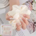 Uñas postizas largas bailarina nude con cruz de diamantes, uñas elegantes hechas a mano set. - Estilo 013 Uñas Postizas