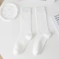 Women white ribbed crew socks summer thin cotton Japanese style casual fashion stockings. - One Size / White