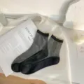 Ultra-thin sheer glass silk socks for women, breathable mid-calf solid color lace design. - One Size / Black