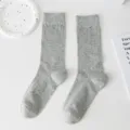 Grey ribbed knit women long socks, summer thin cotton casual solid color slouch tube socks. - One Size / Gray