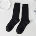 Classic black ribbed crew socks for women, comfortable daily casual cotton hosiery items. - One Size / Black