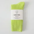 Neon green ribbed crew socks for women and men, stylish streetwear casual knit cotton socks. - One Size / Solid Fluorescent Green