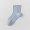Women's solid color breathable mesh mid-calf socks thin spring summer casual hosiery - One Size / Light Blue